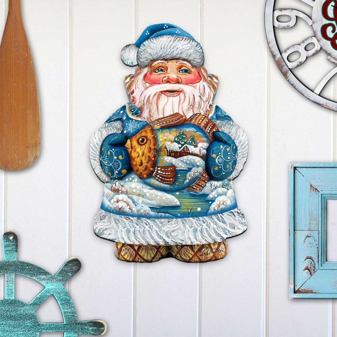 Goldfish Santa Christmas Door Decor by G. DeBrekht - Christmas Santa Snowman Decor - 8118201H