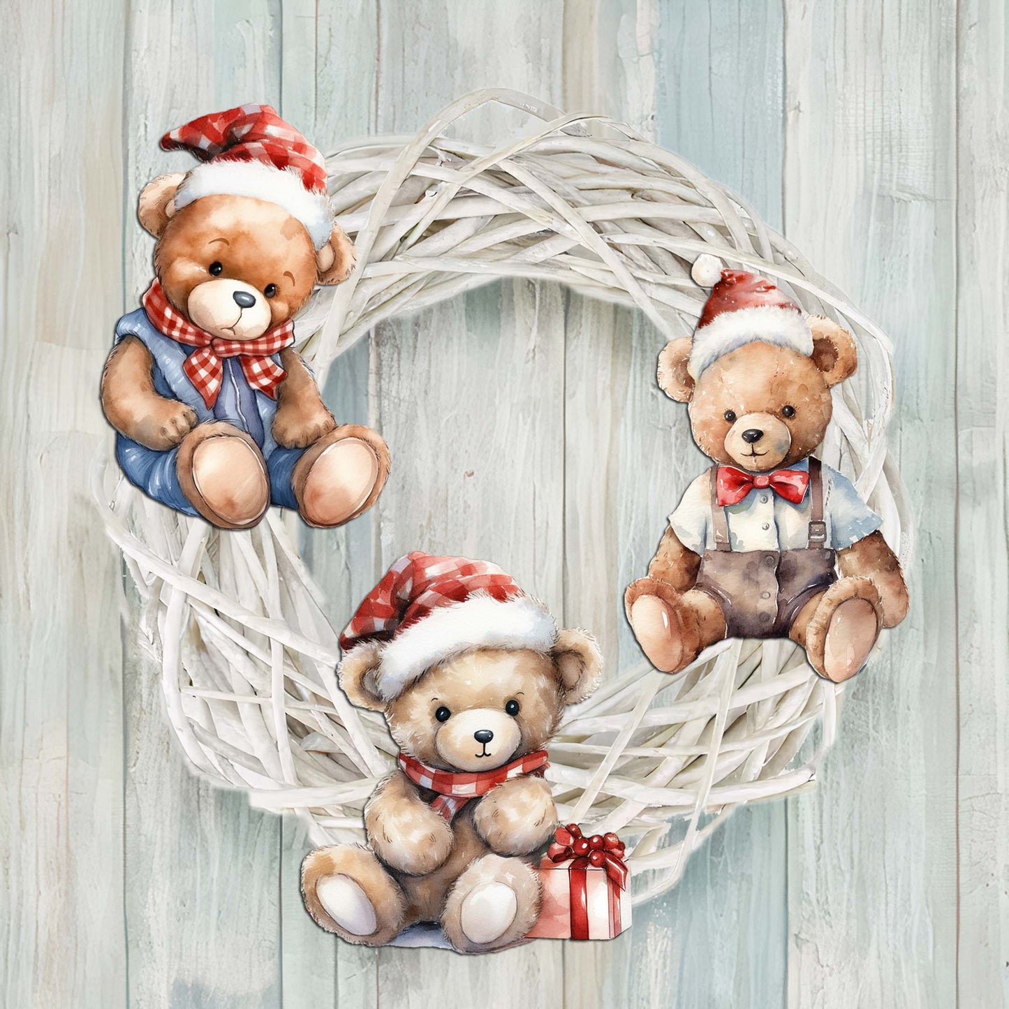 Christmas Teddy Bear Decorative Wooden Clip-on Ornaments Set of 3 by G. Debrekht - Christmas Decor - 8091011C-S3