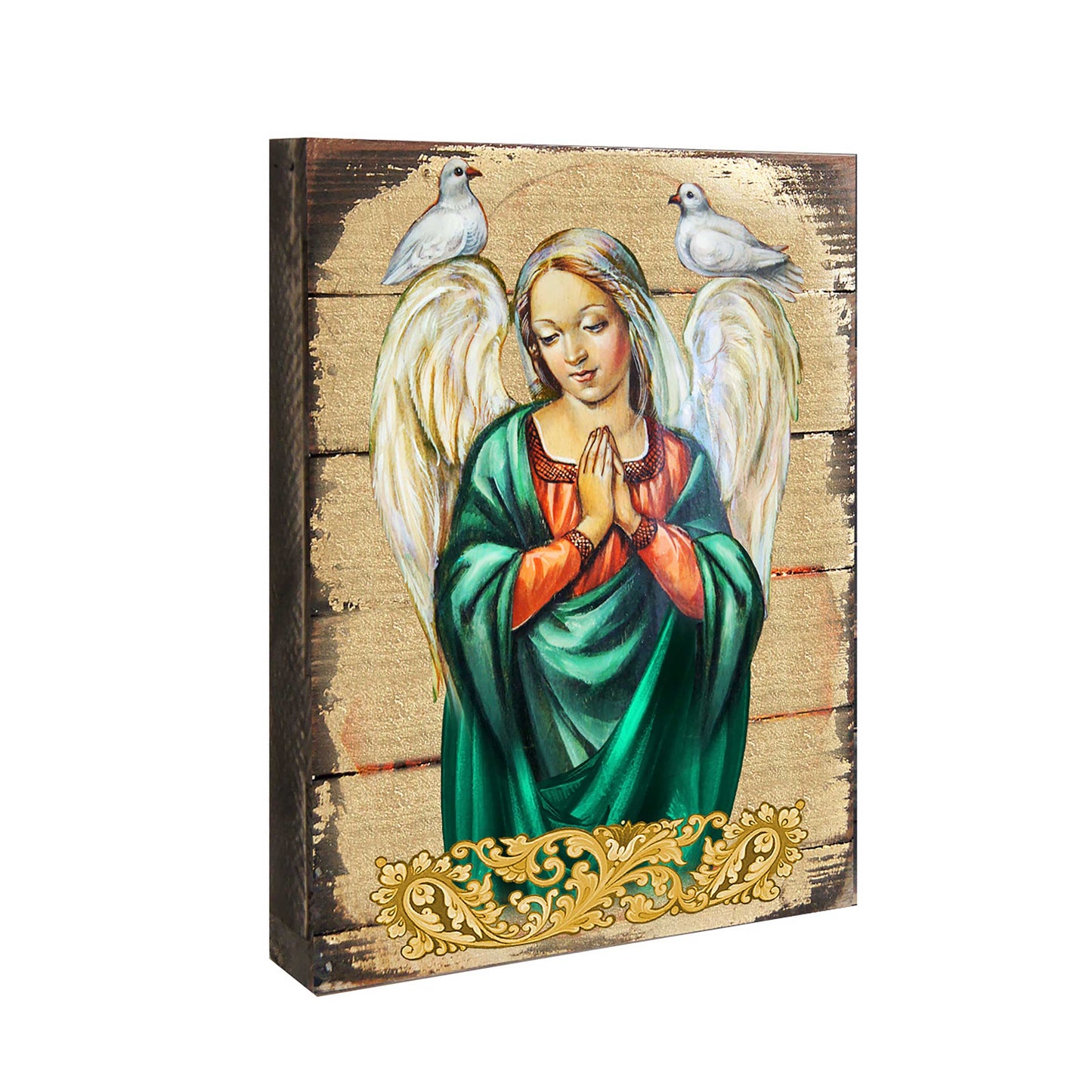 Praying Angel Wooden Gold Plated Religious Christian Sacred Icon - Inspirational Icon Decor - 85026