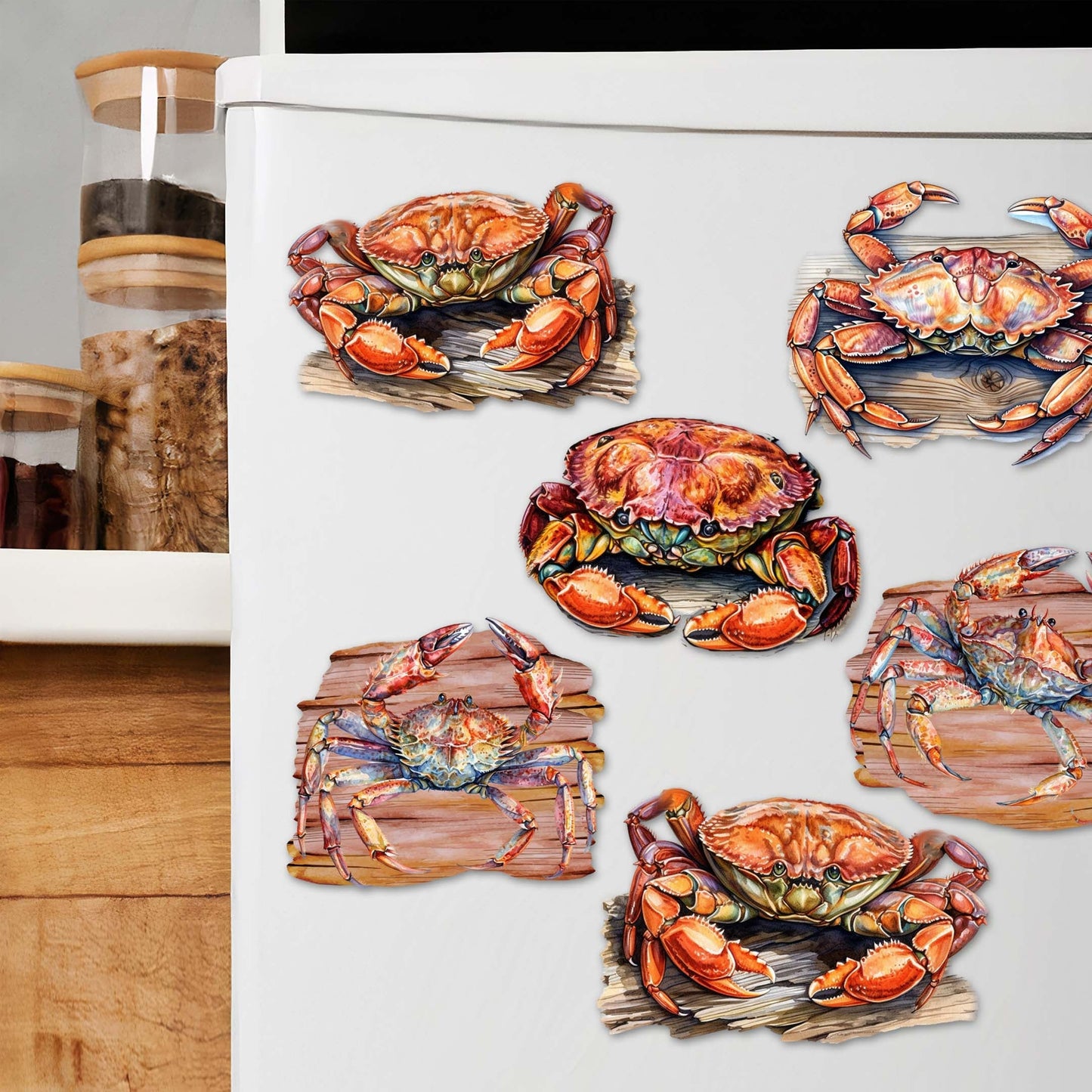 Crabs of the Wild Decorative Wooden Magnets Set of 6 by G. Debrekht - Wildlife Decor - 8090121G-S6
