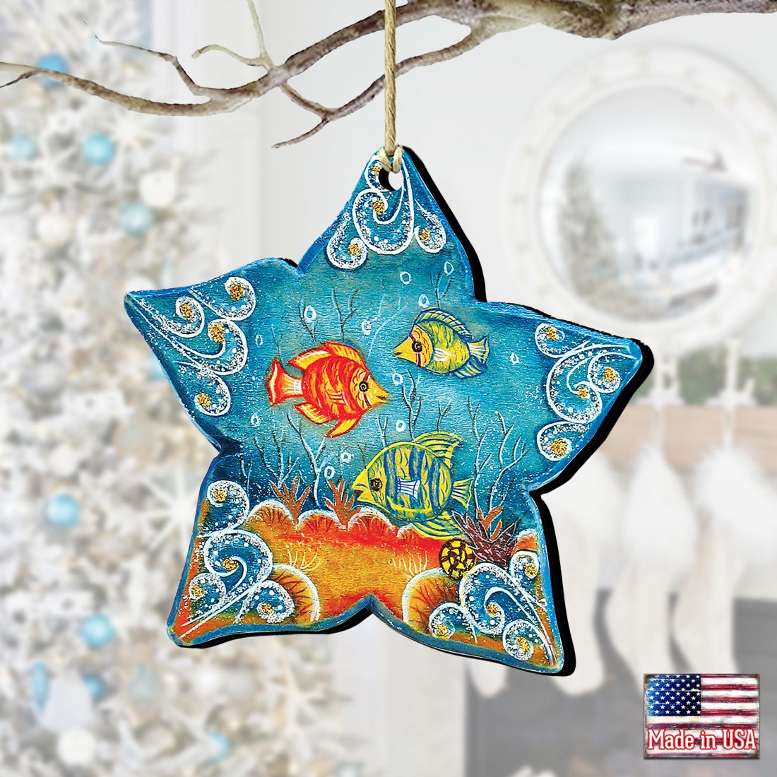 Starfish Christmas Wooden Ornaments by G. DeBrekht - Coastal Holiday Decor - 8126151