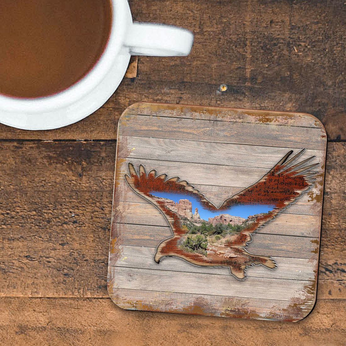 Eagle Wooden Cork Coasters Gift Set of 4 by Nature Wonders - Nature Wildlife Decor  - 8199417C-S4