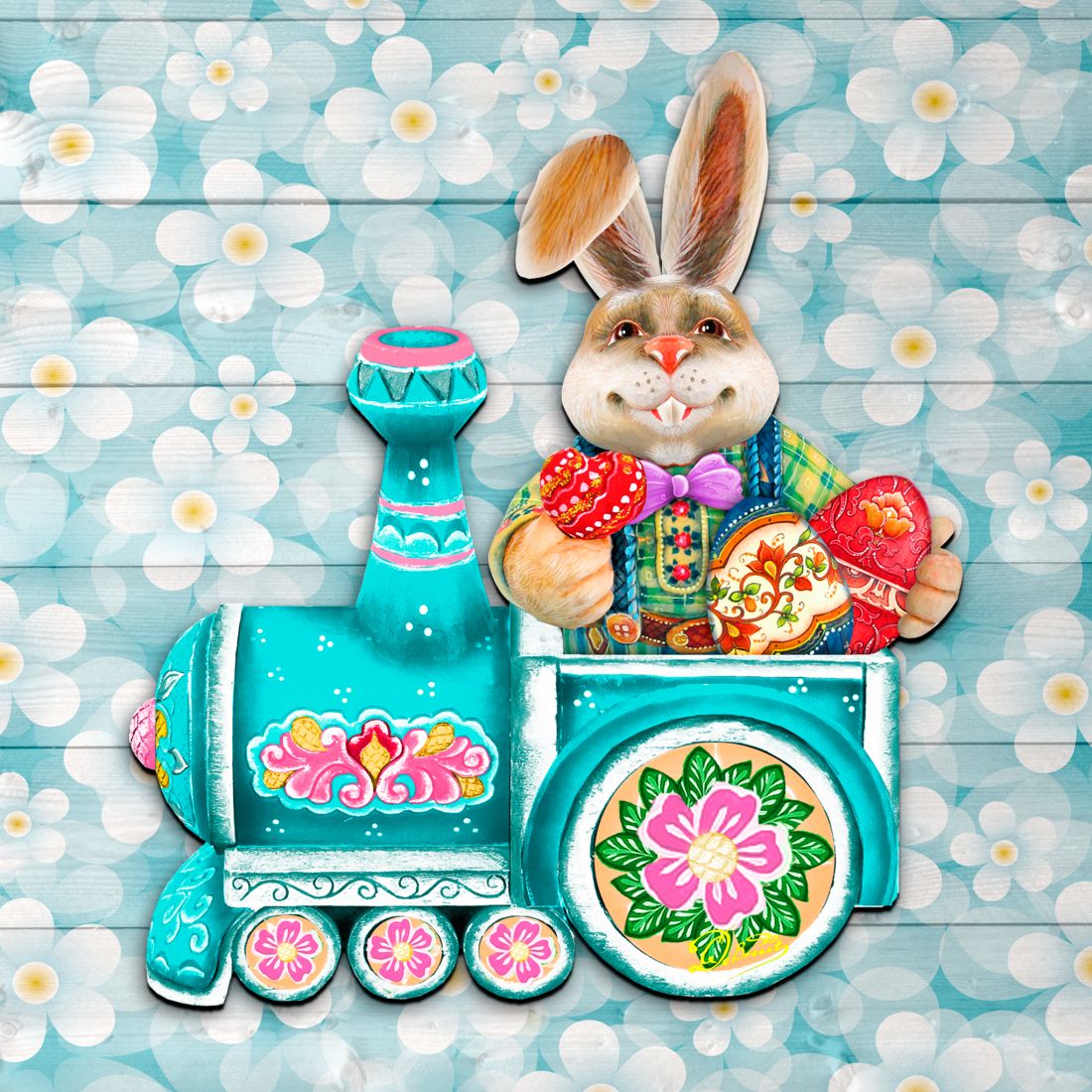 Village Train Ride Bunny Door Decor by G. DeBrekht - Easter Spring Decor - 8129211-2H