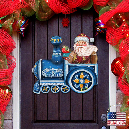 Santa On Train Christmas Door Decor by G. DeBrekht - Christmas Santa Snowman Decor - 8129211H