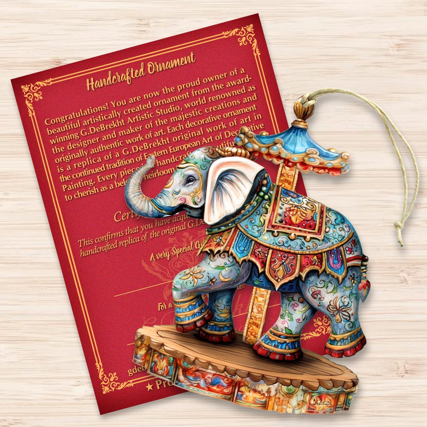 Carousel Elephant Wooden Ornaments by G. Debrekht Christmas Decor - 8611029-2