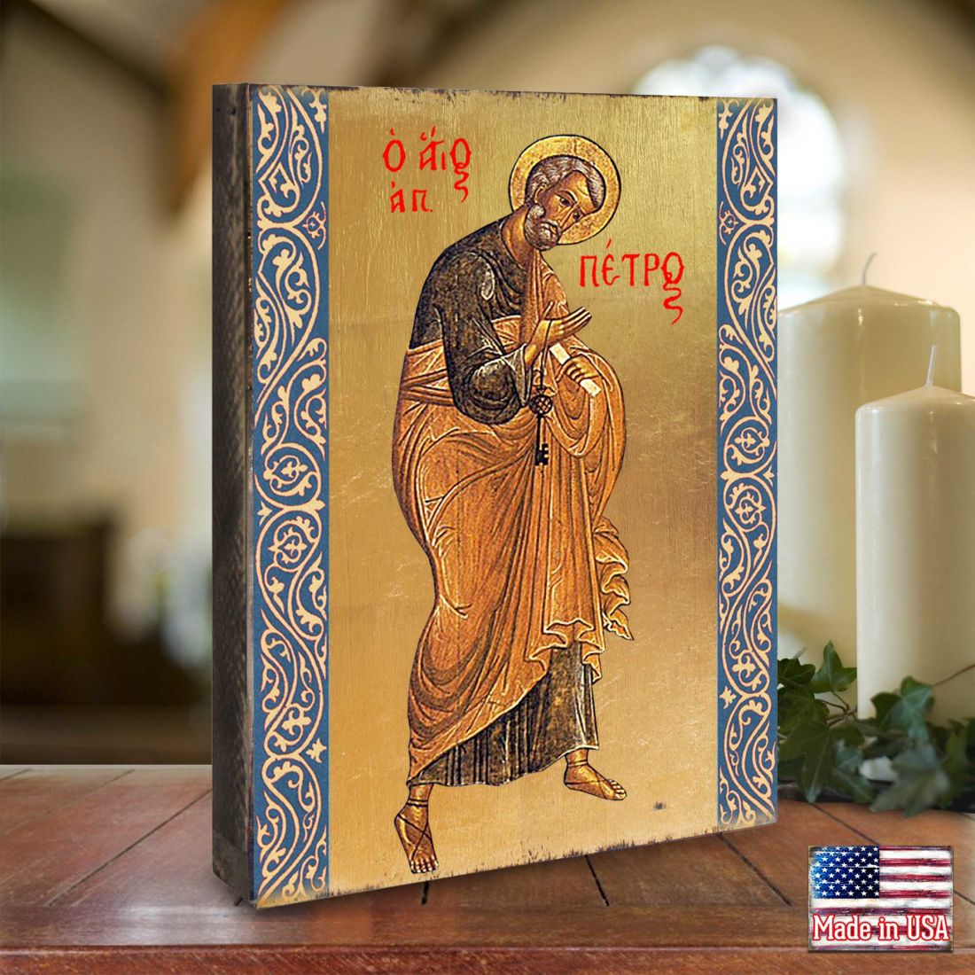 Saint Peter Wooden Gold Plated Religious Christian Sacred Icon - Inspirational Icon Decor - 85042