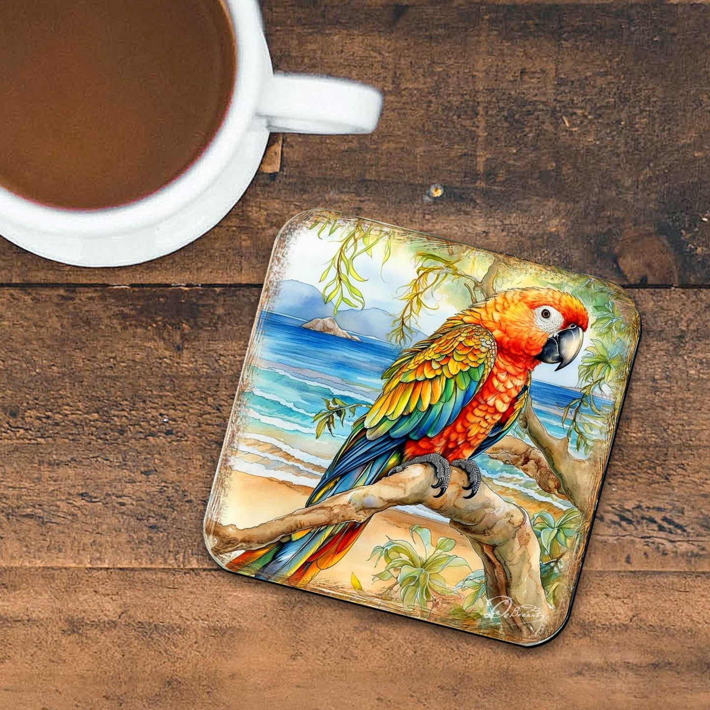 Parrots Wooden Cork Coasters Gift Set of 4 by G. Debrekht - Coastal Holiday Decor  - 8199451C-S4