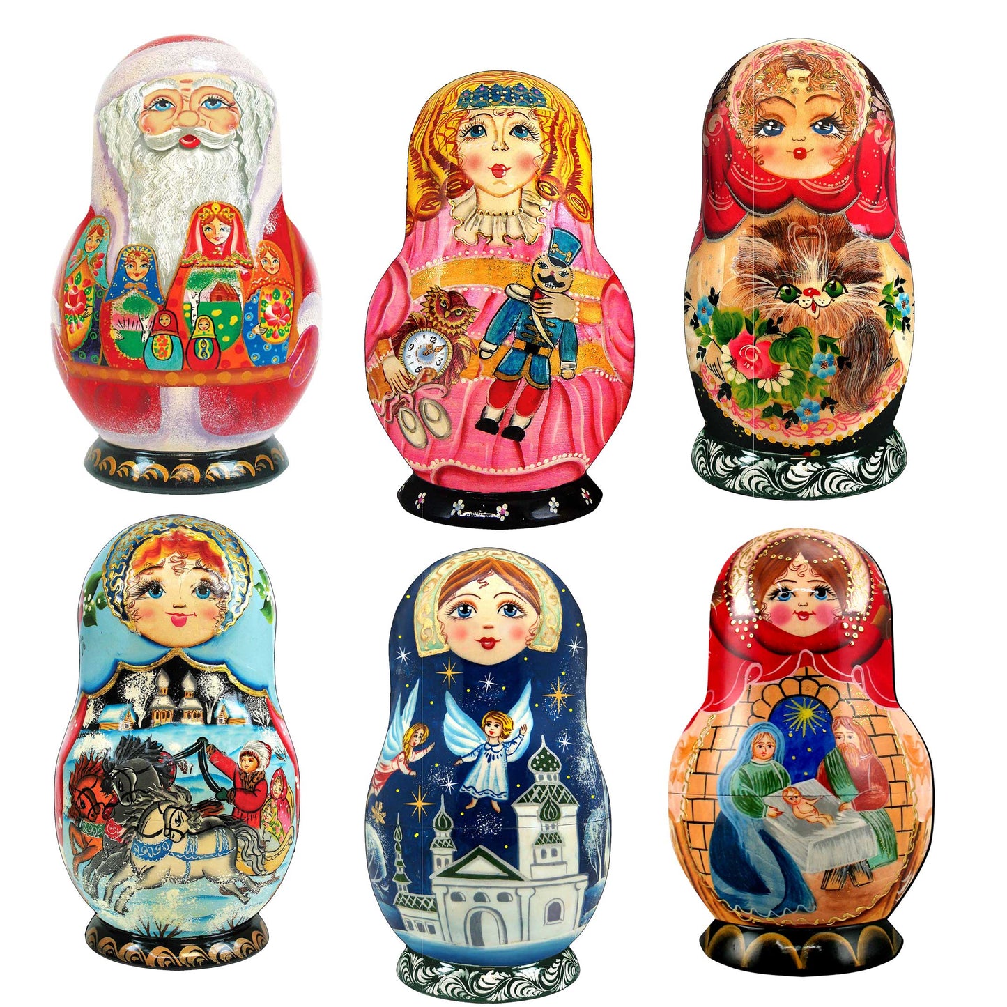 Nested Dolls Decorative Wooden Magnets Set of 6 by G. Debrekht - Christmas Decor - 8090130G-S6