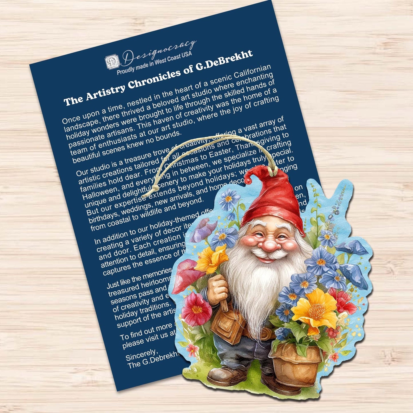 Garden Gnomes Decorative Wooden Ornaments Set of 3 by G. Debrekht - Spring Easter Decor - 8091030-S3