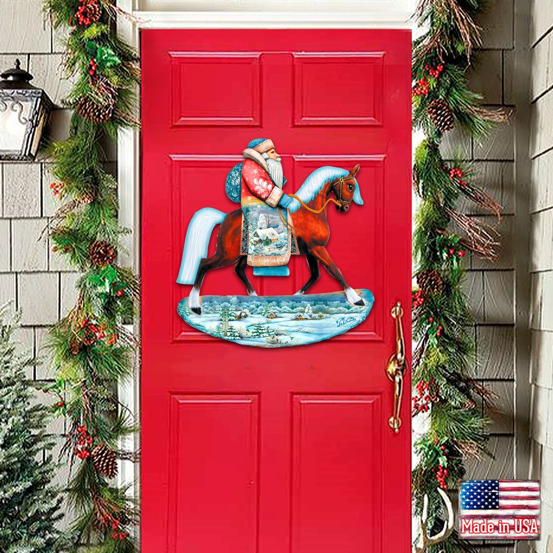 Horsey Santa Christmas Christmas Door Decor by G. DeBrekht - Christmas Santa Snowman Decor - 8151121H