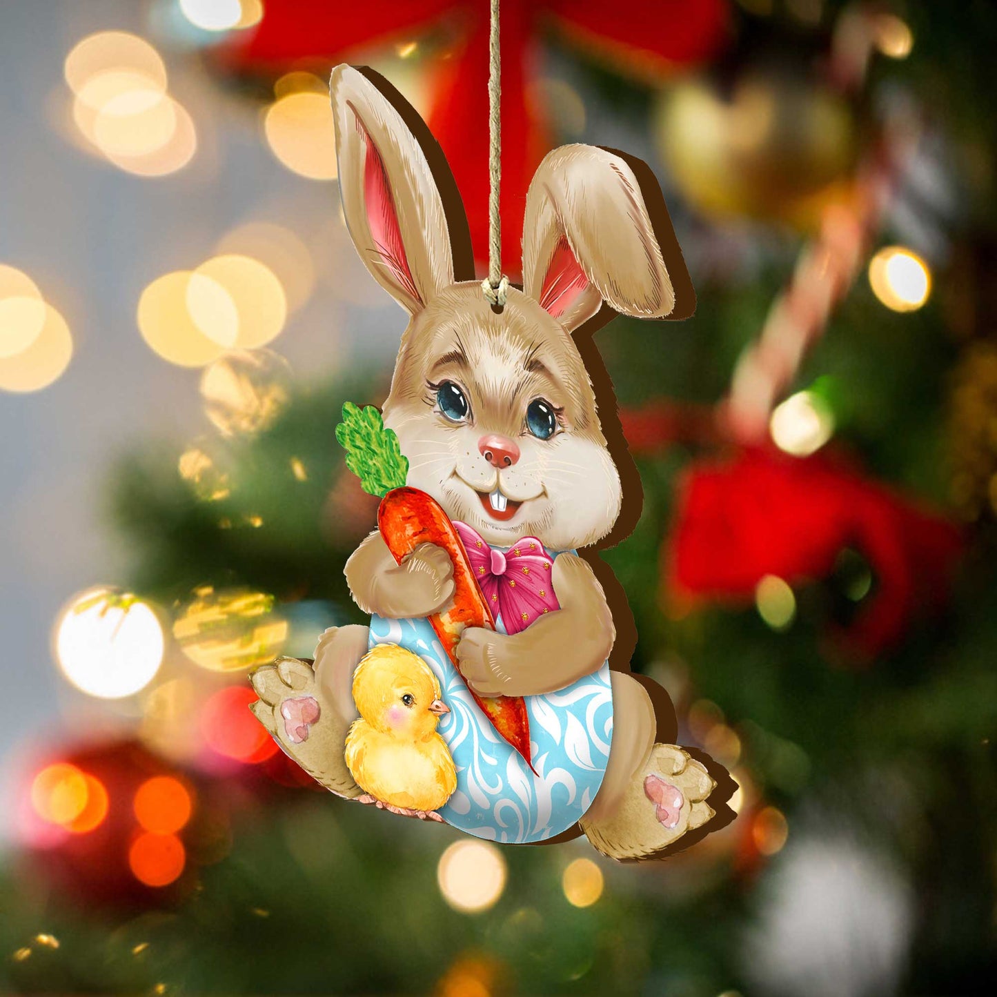 Carrot Bunny with Chick Wooden Ornaments by G.DeBrekht - Easter Spring Decor - 815432-1