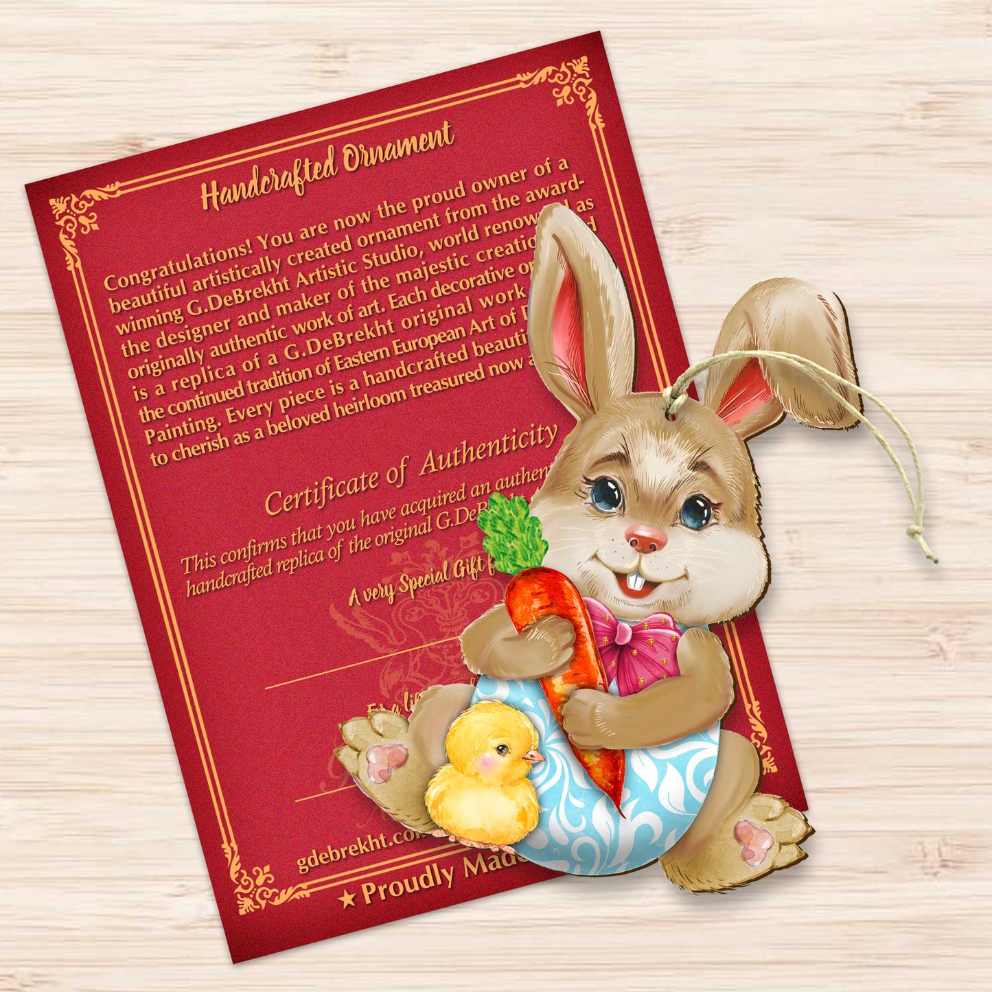 Carrot Bunny with Chick Wooden Ornaments by G.DeBrekht - Easter Spring Decor - 815432-1