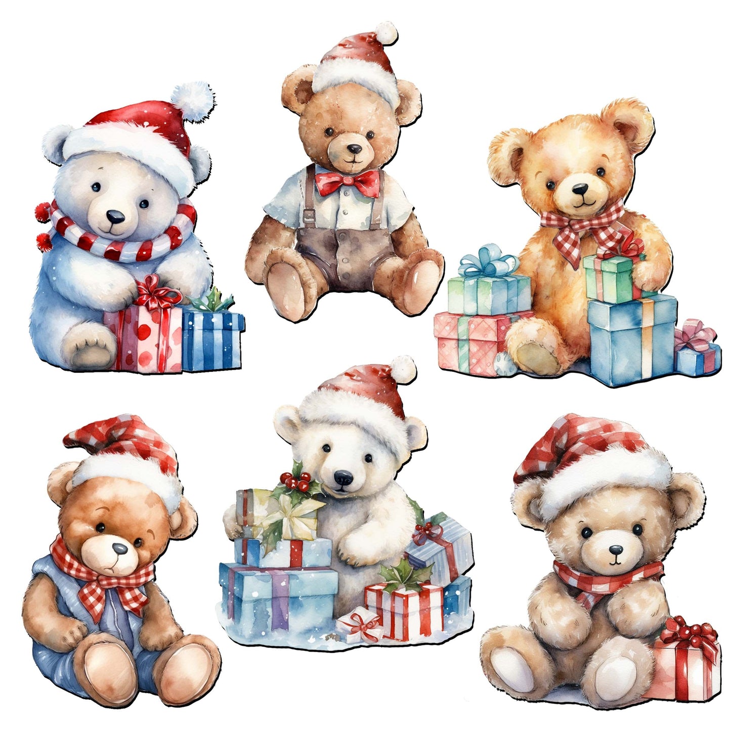 Christmas Teddy Bear Decorative Wooden Magnets Set of 6 by G. Debrekht - Christmas Décor - 8090011G-S6