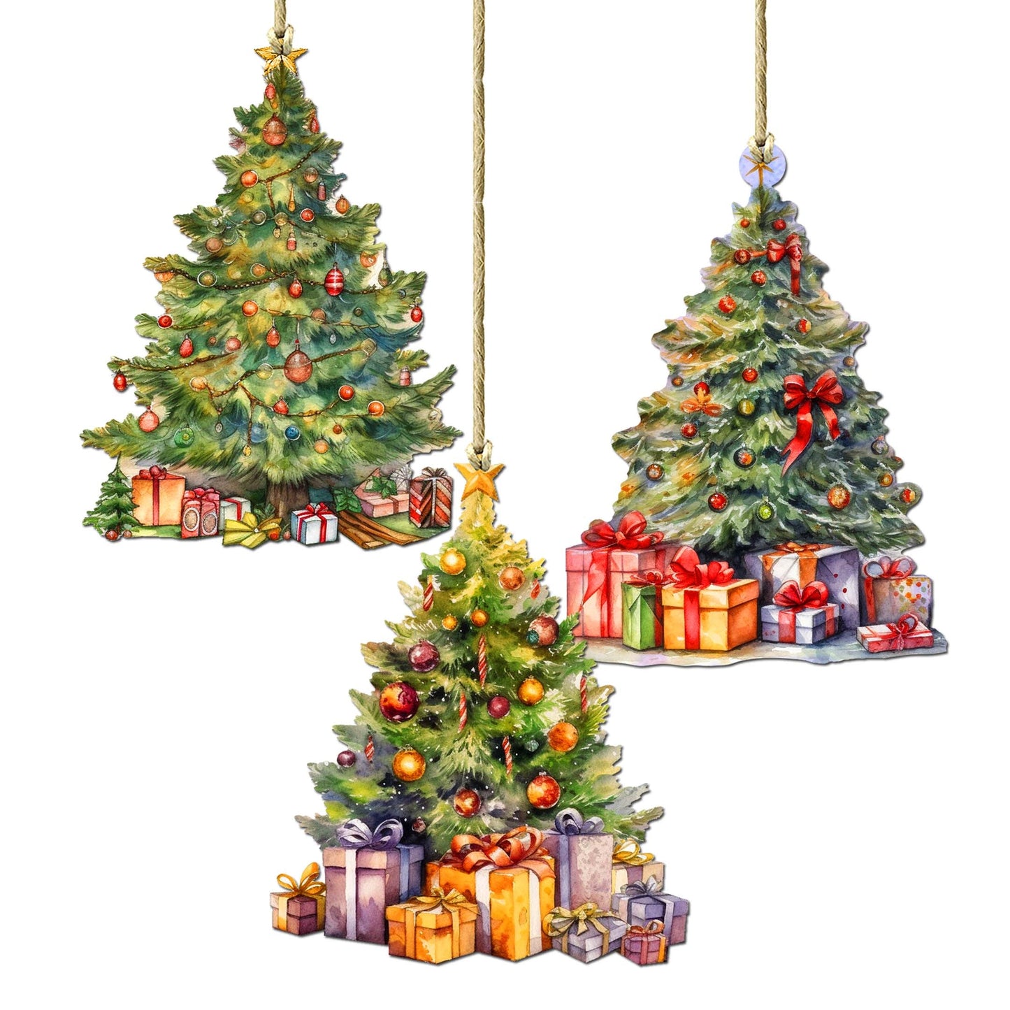 Christmas Tree Decorative Wooden Ornaments Set of 3 by G. Debrekht - Christmas Decor - 8091044-S3