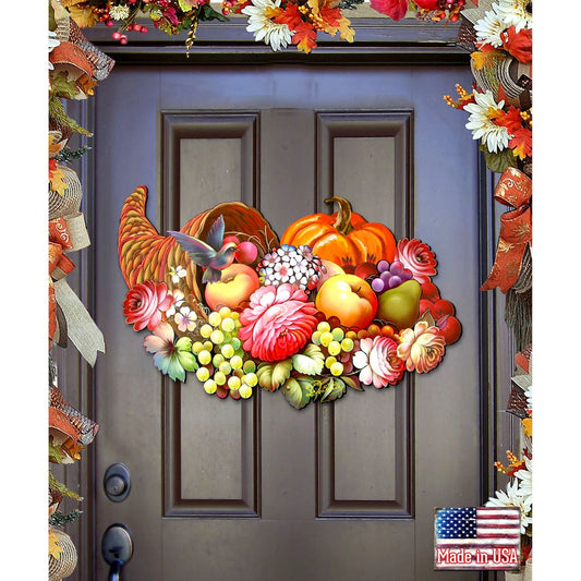 Floral Cornucopia Halloween Door Decor by G. DeBrekht - Thanksgiving Halloween Decor - 8158907H