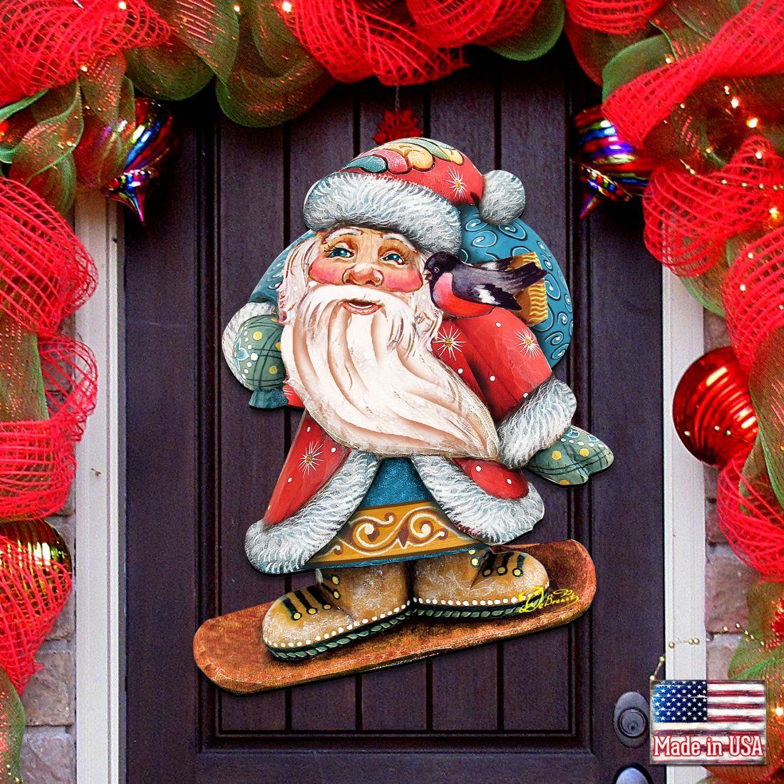 Snowboarding Santa Christmas Door Decor by G. DeBrekht - Christmas Santa Snowman Decor - 8119171H