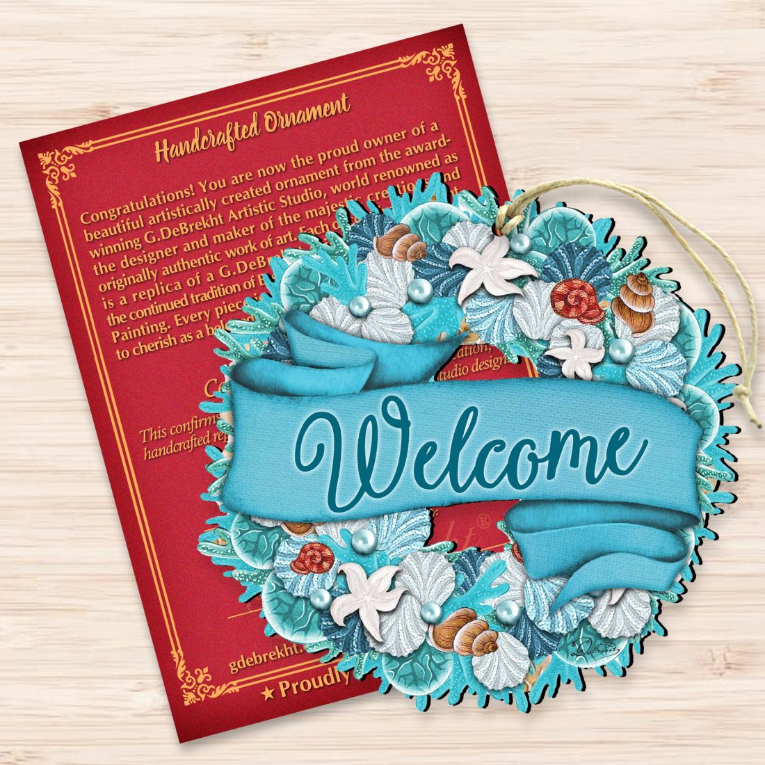 Coastal Wreath Wooden Ornaments by G. DeBrekht - Coastal Holiday Decor - 8185306-2