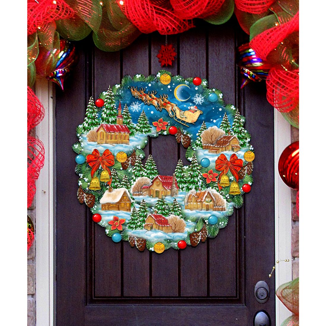 Up Up Wreath Christmas Door Decor by G. DeBrekht - Christmas Santa Snowman Decor - 8185315H
