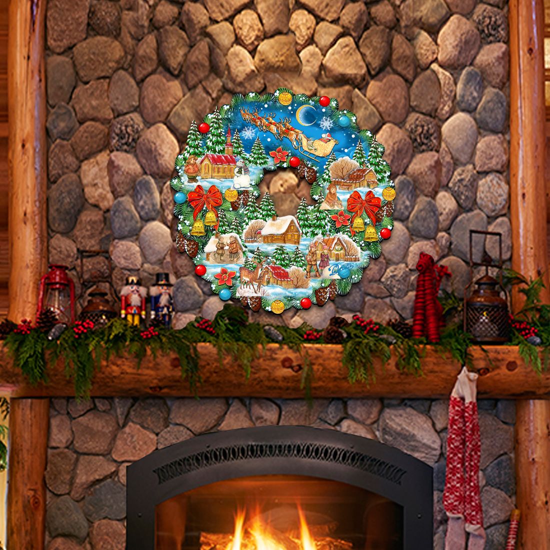 Up Up Wreath Christmas Door Decor by G. DeBrekht - Christmas Santa Snowman Decor - 8185315H