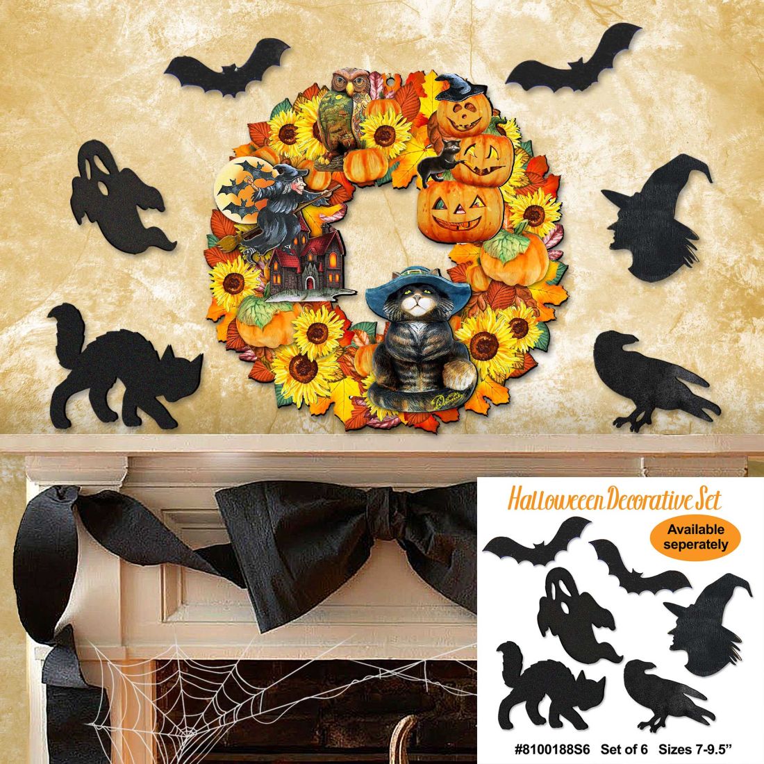 Halloween Holiday Door Wreath by G. DeBrekht - Thanksgiving Halloween Decor - 8185317H