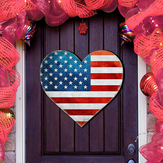 Patriotic Heart Decorative Holiday Door Decor - American Christmas Decor - 8187130-2H