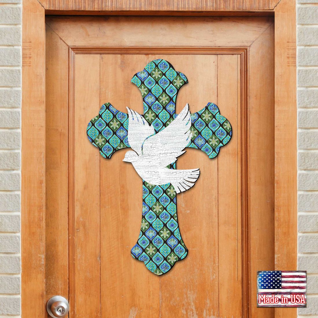 White Doves Cross Easter Door Decor by G. DeBrekht - Easter Spring Decor - 8191163-2H