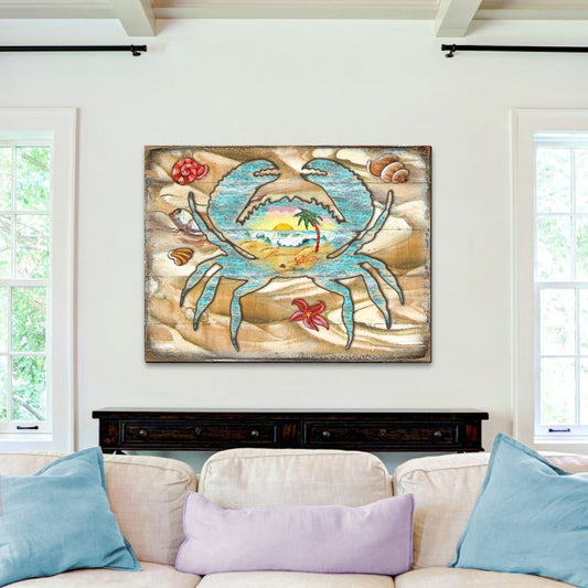 Vintage Spada Crab Wooden Coastal Wall Art by Nature Wonders - Coastal Sea-Life Decor - 95224-1B