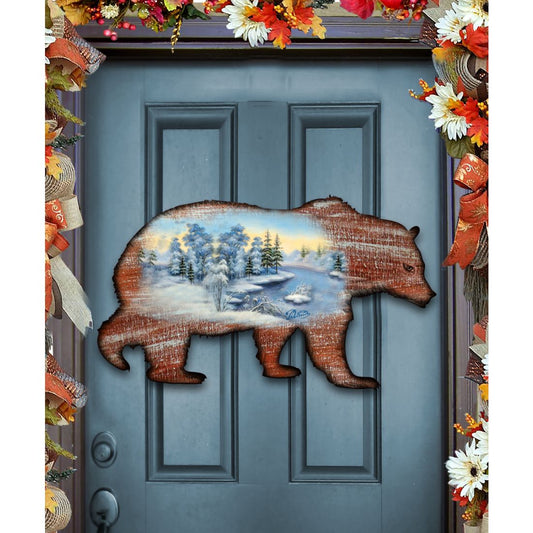 Grizzly Bear Vintage Wildlife Door Decor - G. DeBrekht - Wildlife Holiday Decor - 8198214H