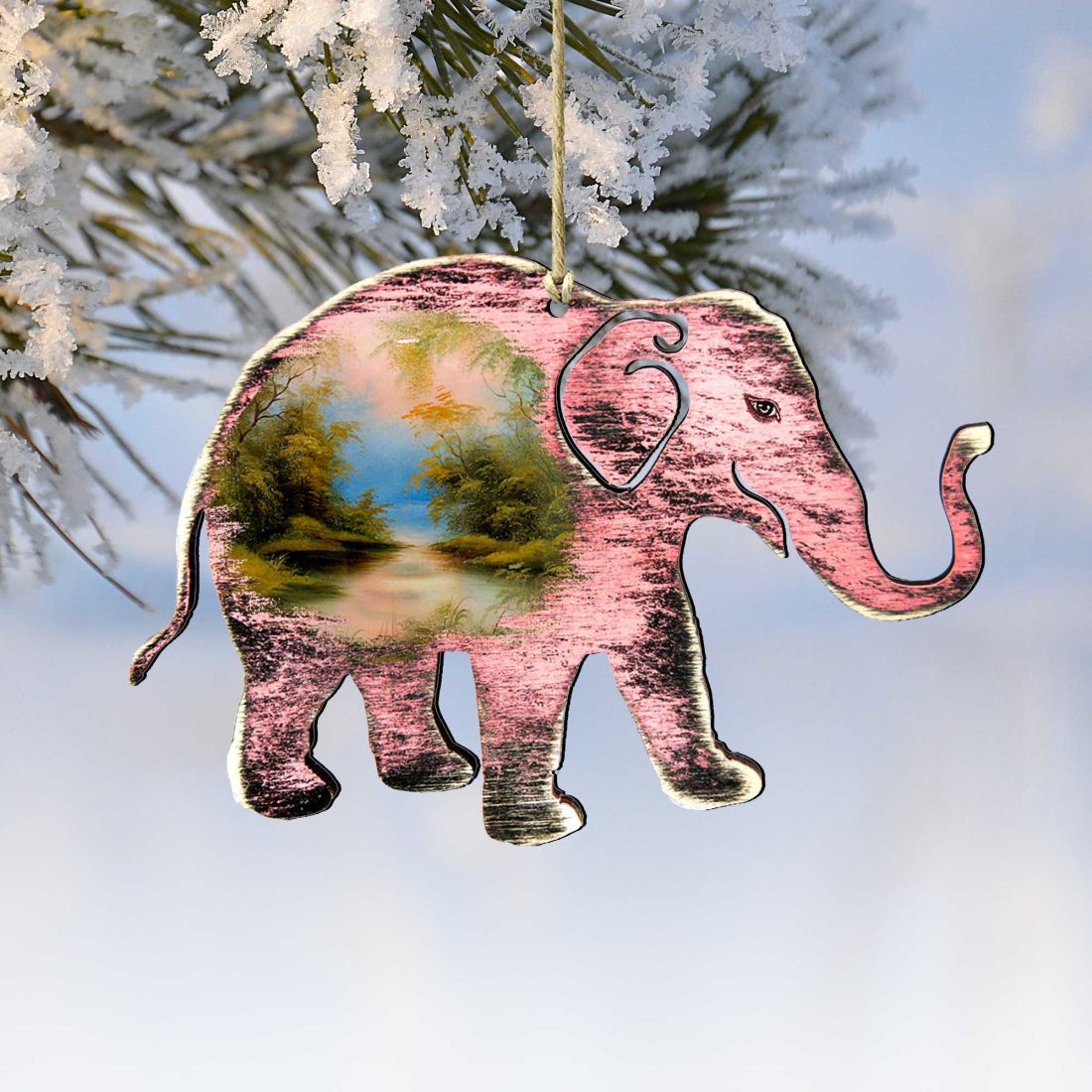 Rustic Elephant Wooden Ornaments by Nature Wonders - Wildlife Holiday Decor - 8198229