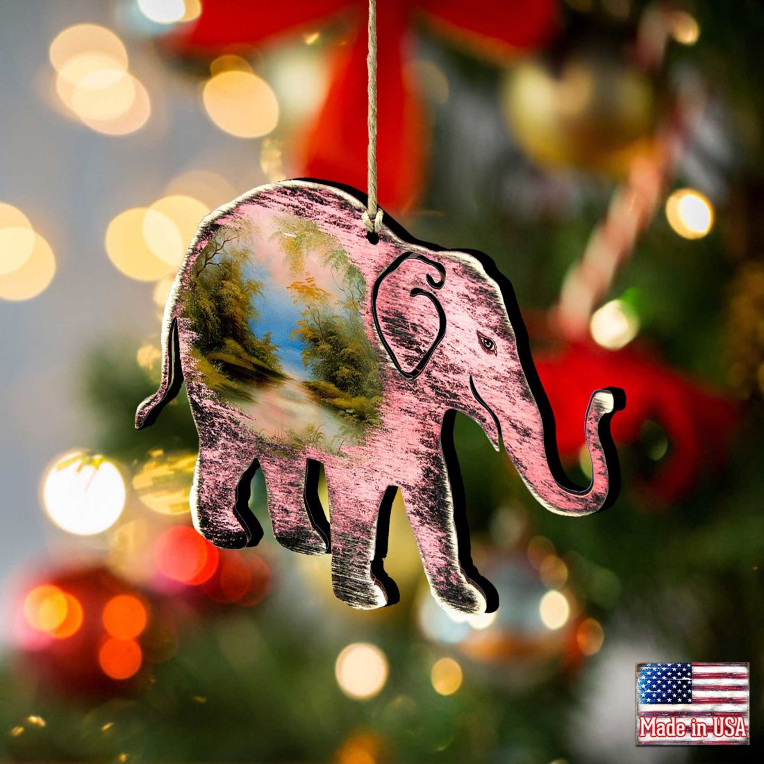 Rustic Elephant Wooden Ornaments by Nature Wonders - Wildlife Holiday Decor - 8198229