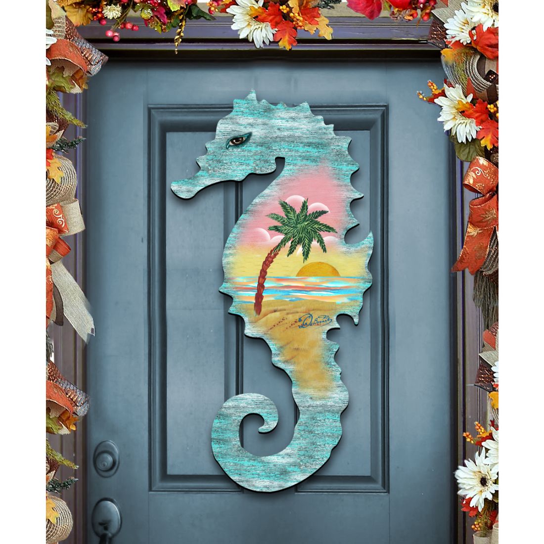 Seahorse Coastal Door Decor by G. DeBrekht - Coastal Holiday Decor - 8198517H