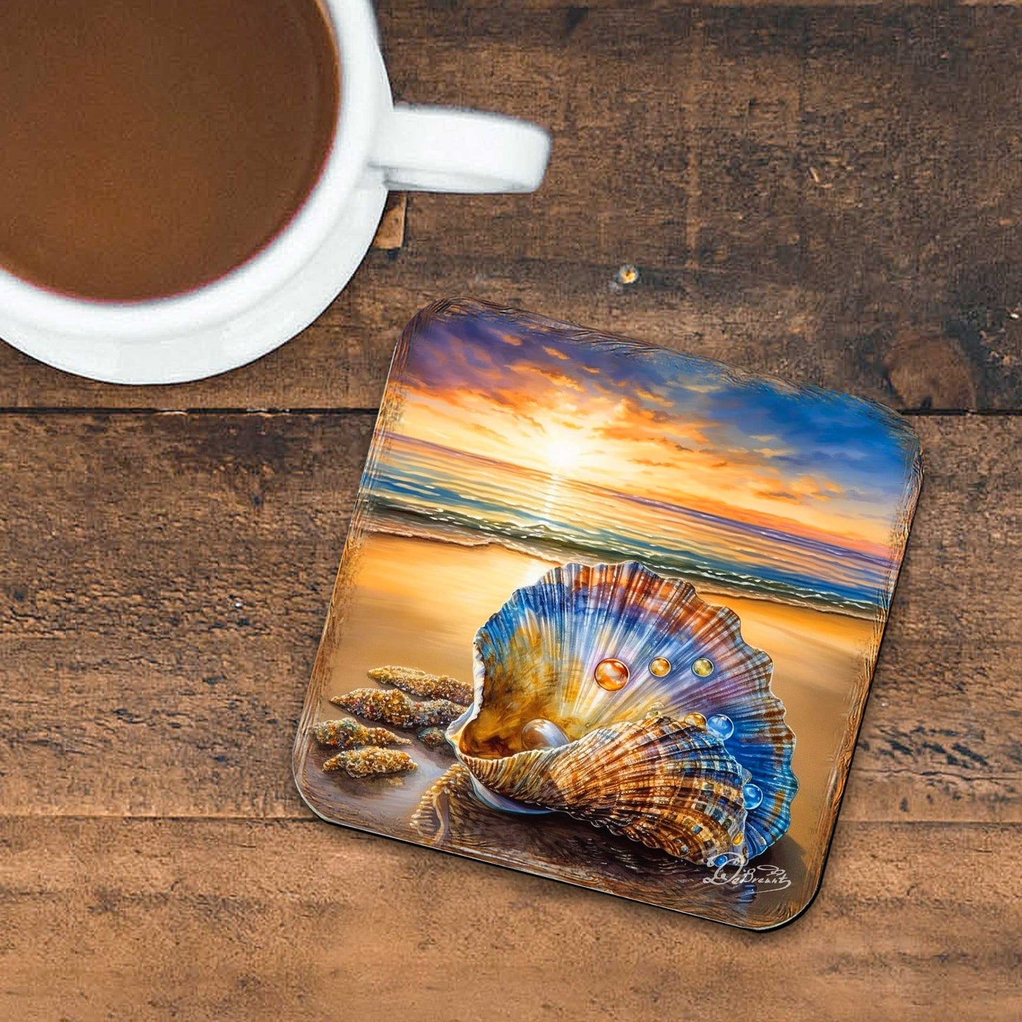 Sunset on the Beach Wooden Cork Coasters Gift Set of 4 by G. Debrekht - Coastal Holiday Décor  - 8199450C-S4