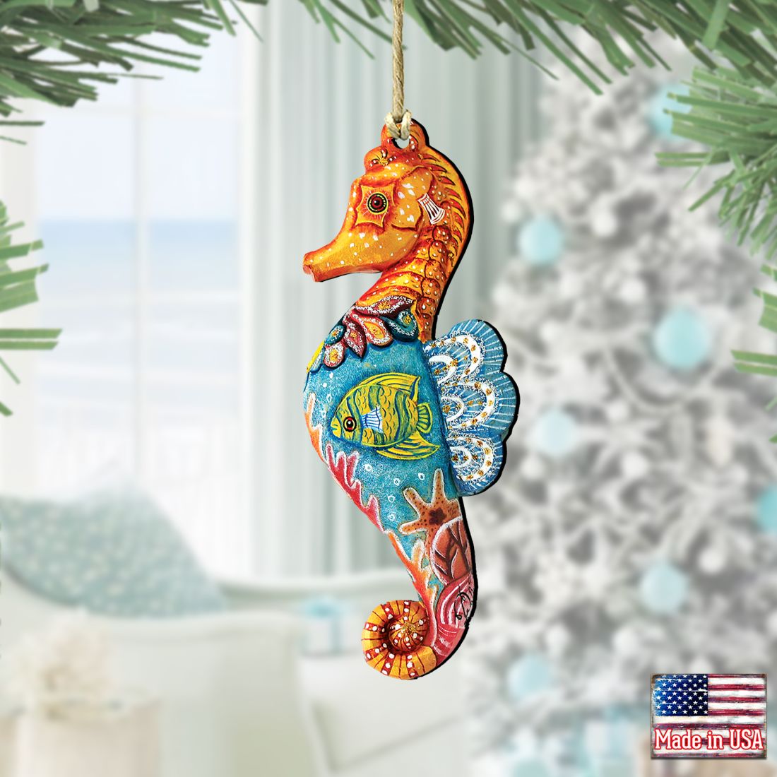Seahorse Christmas Wooden Ornaments by G. DeBrekht - Coastal Holiday Decor - 8126111