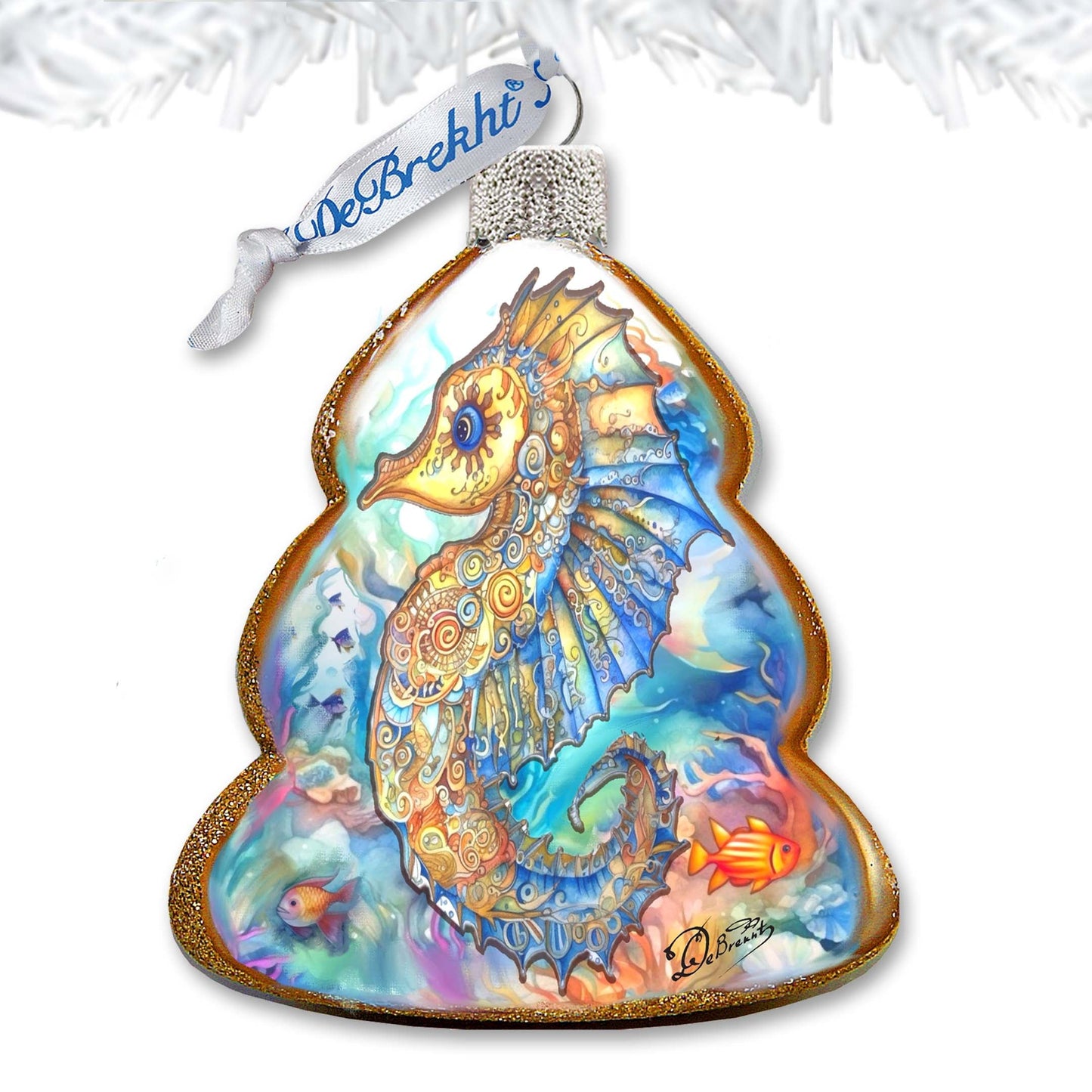 Holiday Coastal Decor - Seahorse Keepsake Glass Ornaments by G. Debrekht - Coastal Holiday Decor - 777398