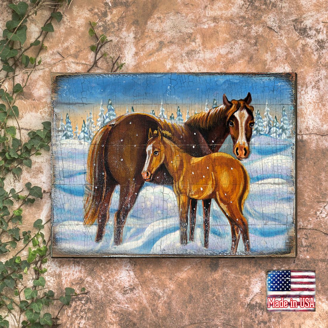 Horses Art Wooden Wall Art by Nature Wonders - Nature Wildlife Decor  - 95218B