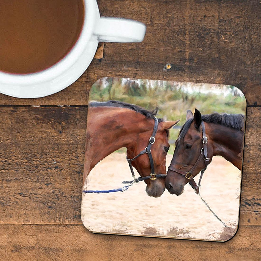 Horses Wooden Cork Coasters Gift Set of 4 by Nature Wonders - Nature Wildlife Decor  - 95370C-S4