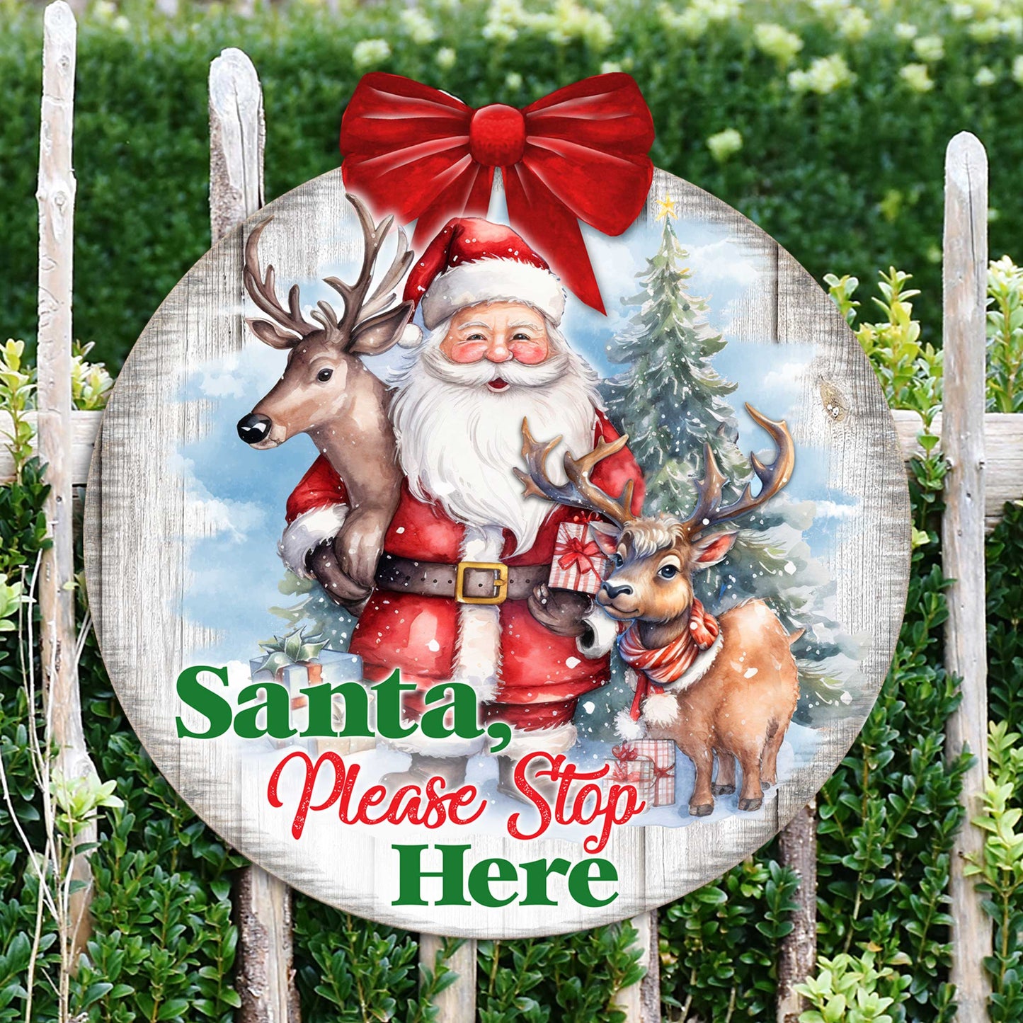Santa Please Stop Here Sign Front door welcome sign Main entrance banner Welcome sign - Wooden front porch decor - 933116H