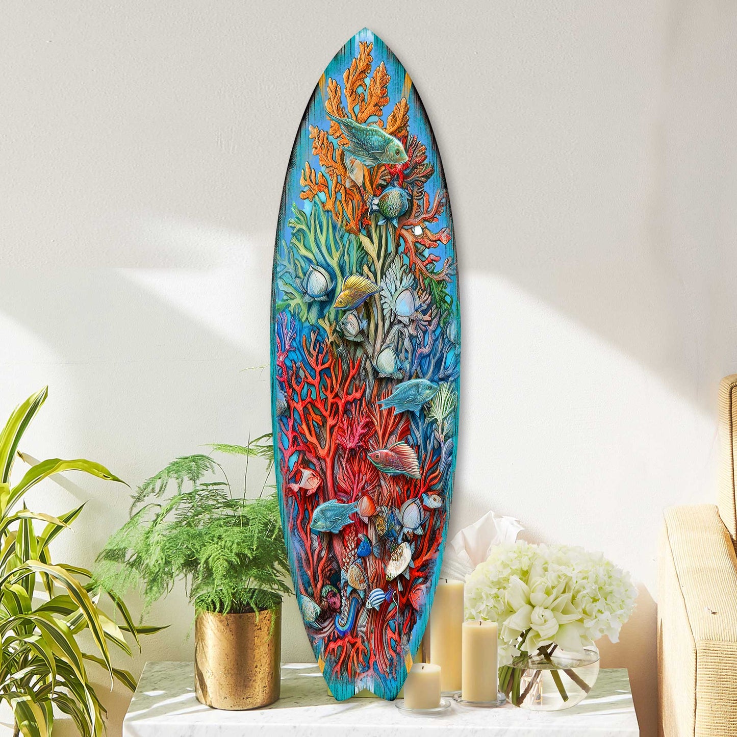 Surfboard Coastal Wall Art - Underwater Life Wall Art by G. DeBrekht - Coastal Holiday Decor - 8490135HS