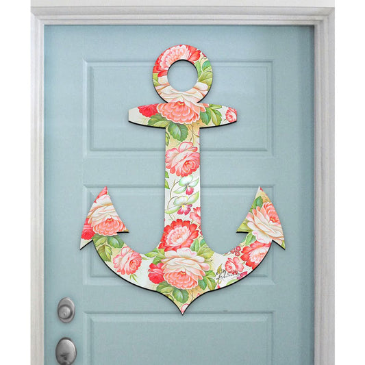 Vintage Floral Anchor Coastal Door by G. DeBrekht - Coastal Holiday Decor - 8198521-3H