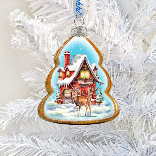 Red Christmas Cottage Mercury Glass Ornaments by G. Debrekht - Christmas Decor - 776034