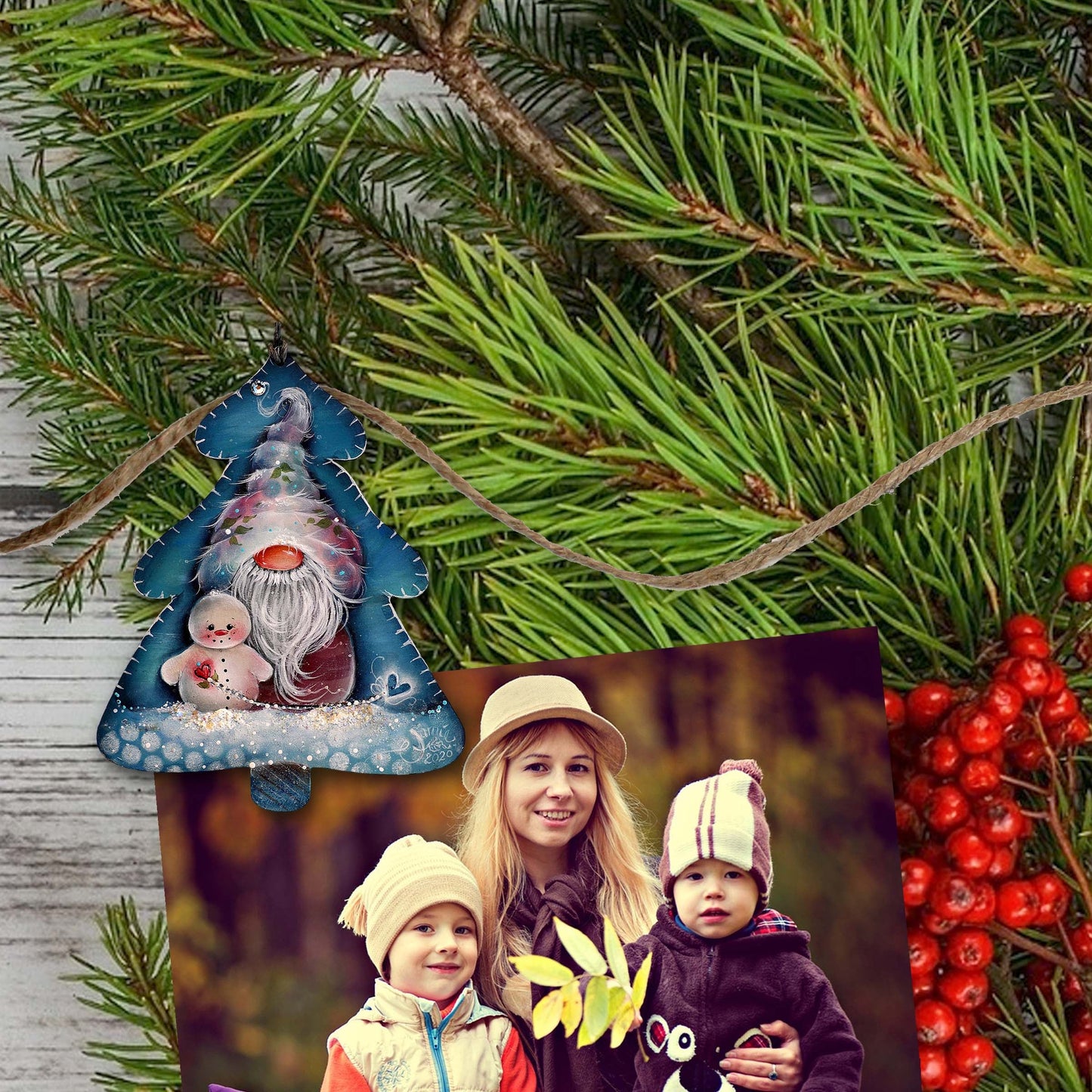 Christmas Gnomes Decorative Wooden Clip-on Ornaments Set of 6 by Jamie Mills-Price - Christmas Decor - 8090049C-MP-S6