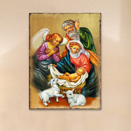 Nativity Wooden Gold Plated Religious Christian Sacred Icon - Inspirational Icon Decor - 85020