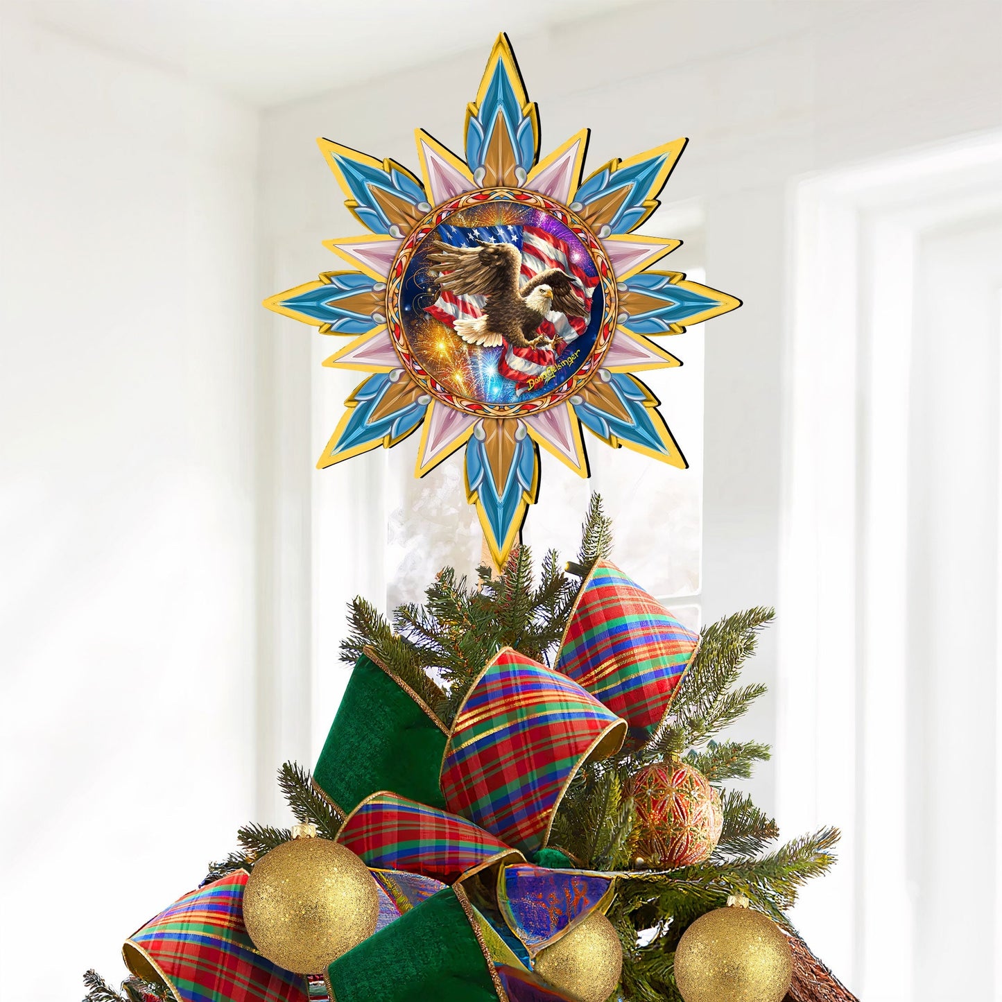 American Patriotic Eagle Tree Topper Wooden Decor by D. Gelsinger -Patriotic Holiday Decor - 89515-DG