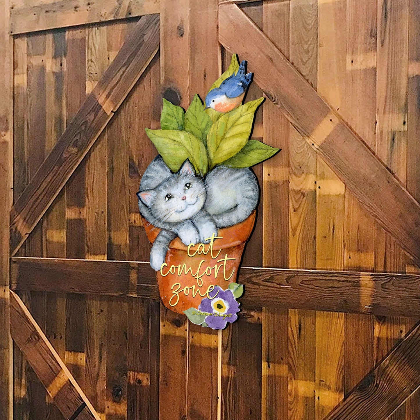 Cat Lovers Welcome Sign Cats Comfort Zone in a Pot Door Wreath - Handmade Gift for Porch Decor by Susan Winget - 8471214H-SW