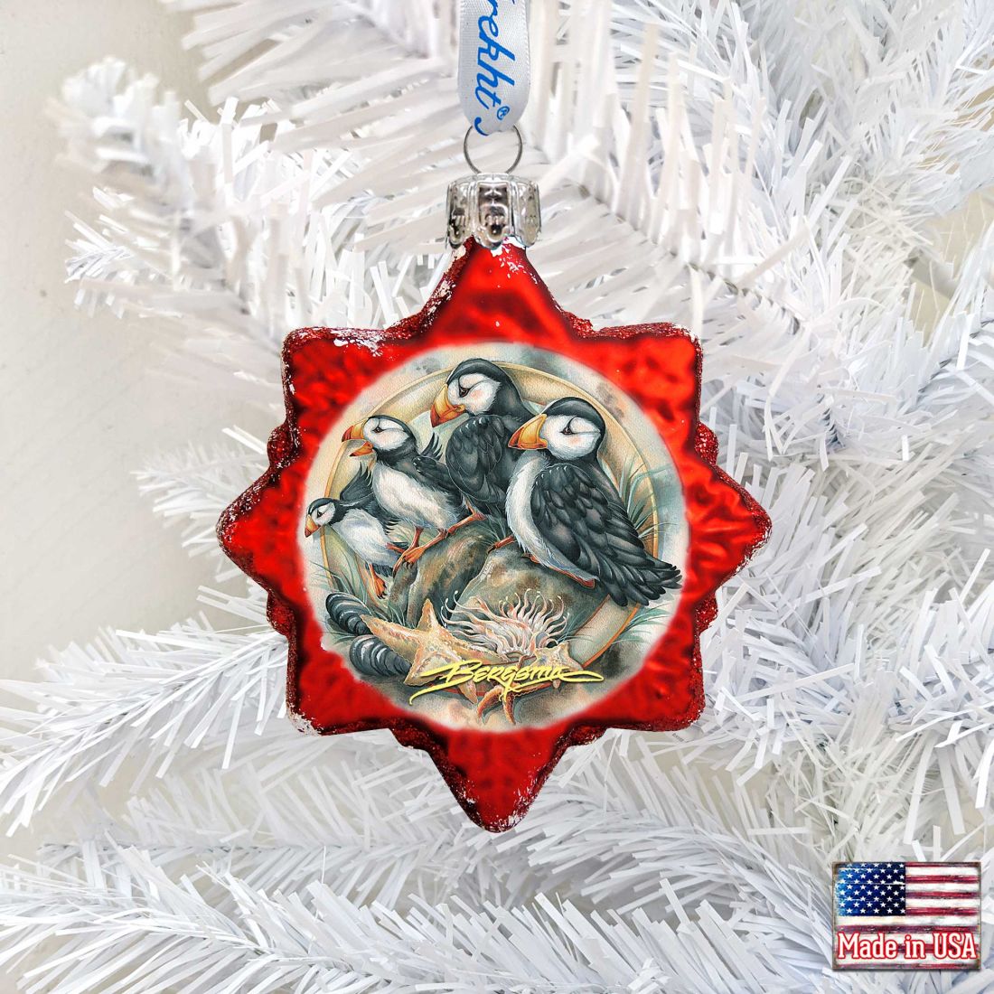 Send in the Clowns Puffins Mercury Glass Ornament by J. Bergsma - Wildlife Holiday Decor - 7783848-JB