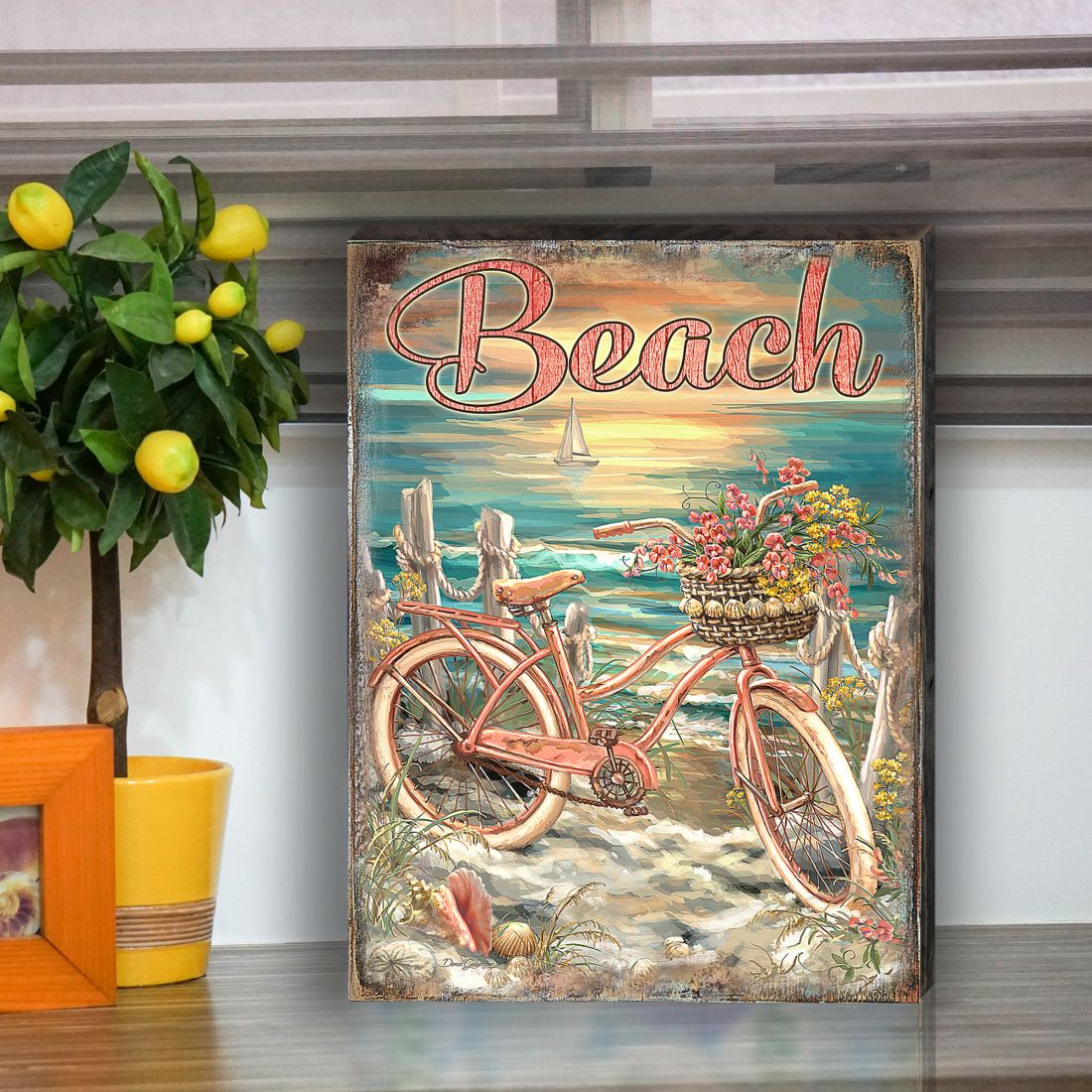 Bicycle by The Sea Wooden Coastal Wall Art by D. Gelsinger - Coastal Holiday Decor - 95651B-1555