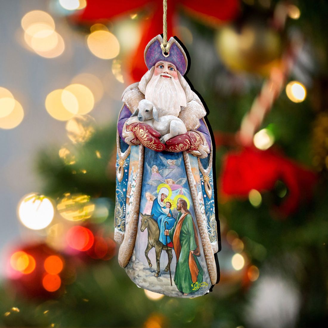 Santa and the Guardian Angels Wooden Ornaments by G. DeBrekht - Christmas Santa Snowman Decor - 811832