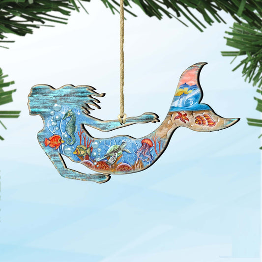 Sea World Mermaid Wooden Ornaments by G. DeBrekht - Coastal Holiday Decor - 81985142