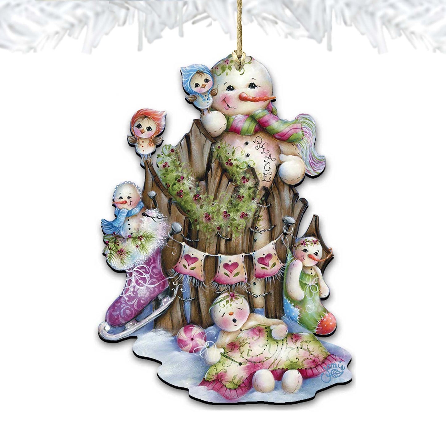 Christmas Time Wooden Ornaments by Jamie Mills-Price - Christmas Santa Snowman Decor - 8457502