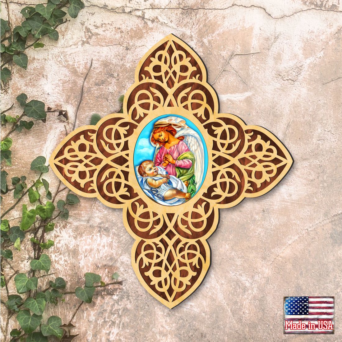 Blessing Angel Filigree Wooden Cross by Museum Icons - Inspirational Icon Decor - 88428